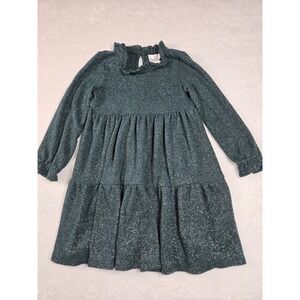 Girls Emerald Green Metallic Shimmer Tiered Ruffle Dress Size 5 Holiday Party